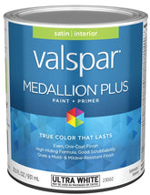 Valspar Medallion Plus 2300 028.0023002.005 Latex Paint, Acrylic Base, Satin Sheen, Ultra White Base, 1 qt